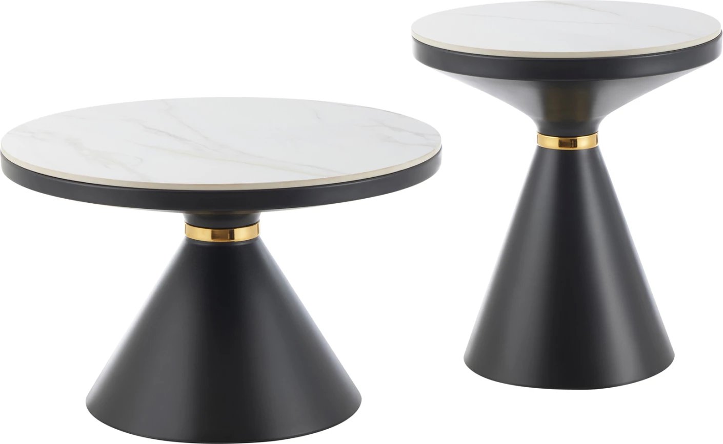 Set tavolinash kafeje Terrano, sipërfaqe qeramike, pamje mermeri të bardhë, FH18268.01, Φ50cm & Φ70cm