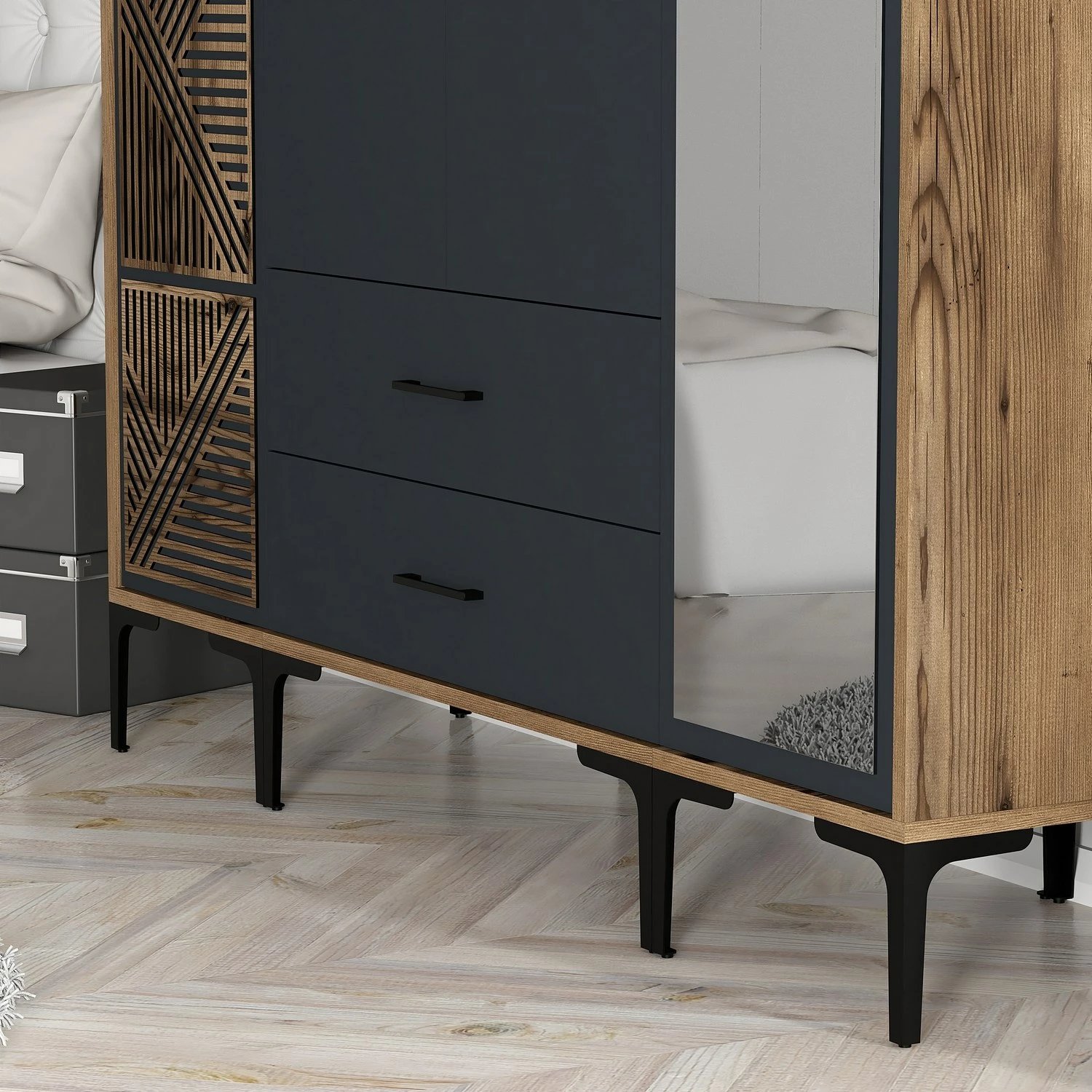 Dollap garderobe Skye Decor, ngjyrë arre, antracit, Kumsal PTR