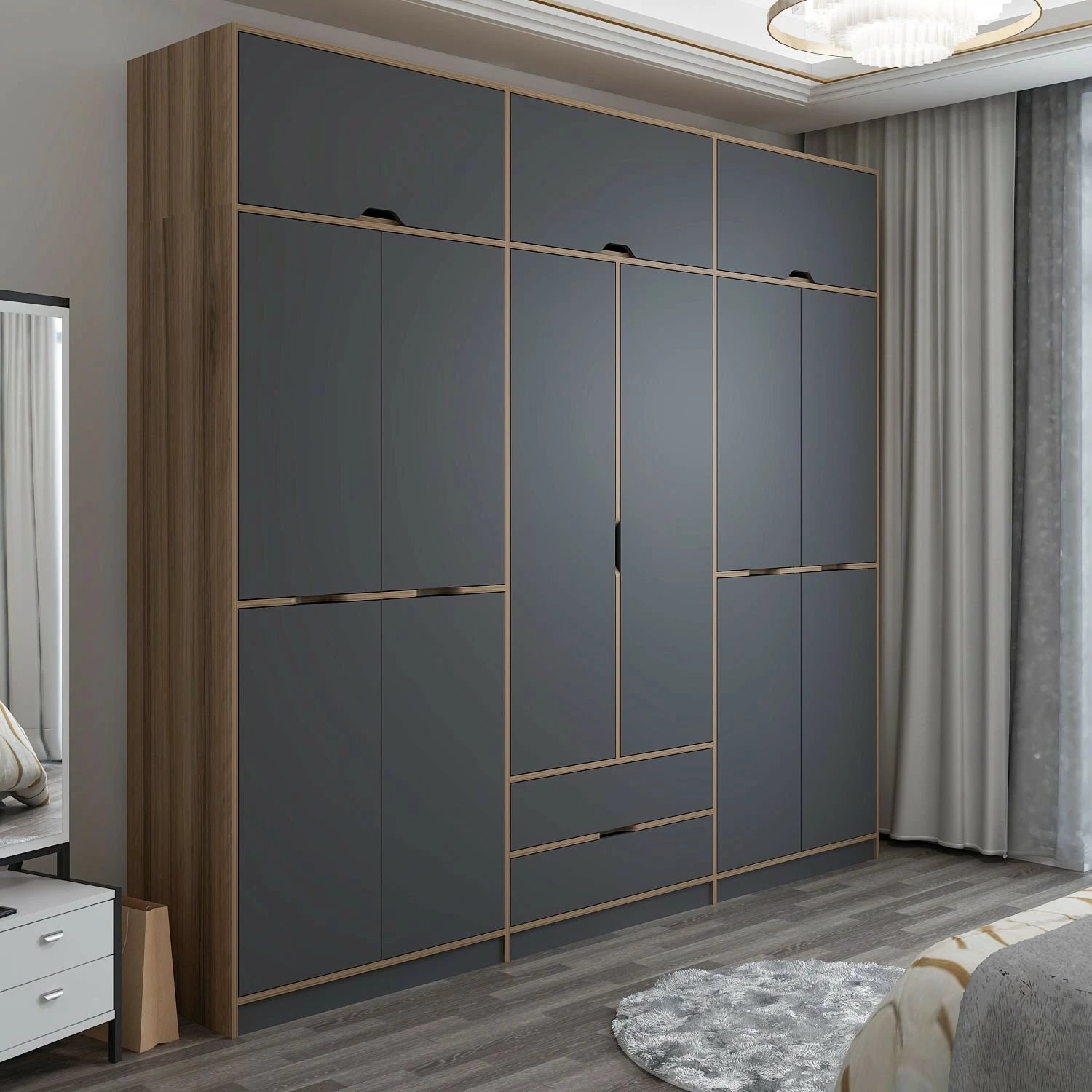 Dollap rrobash Skye Decor Elina, anthracite dhe dore, 277x253x52 cm