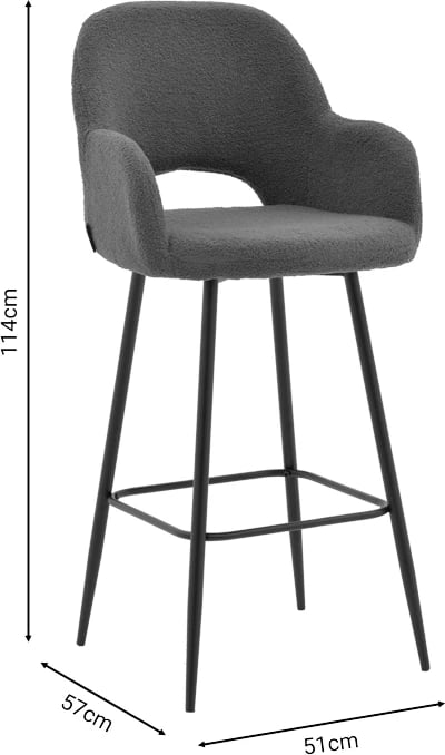 Karrige për bar Renish bouclé ngjyrë gri-këmbë metalike të zeza 51x57x114cm