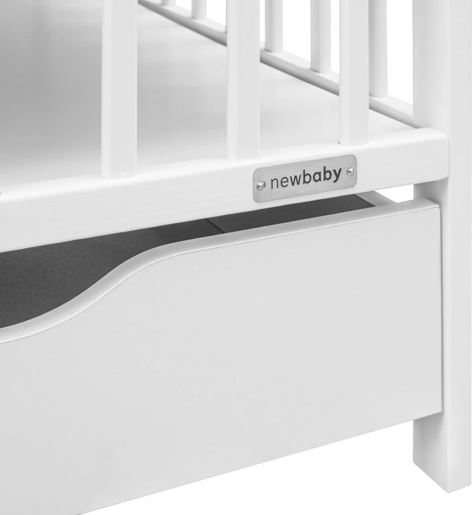 Krevat bebe me sirtar, New Baby BASIC, 120x60 cm, dru pishe, 3 nivele, i bardhë