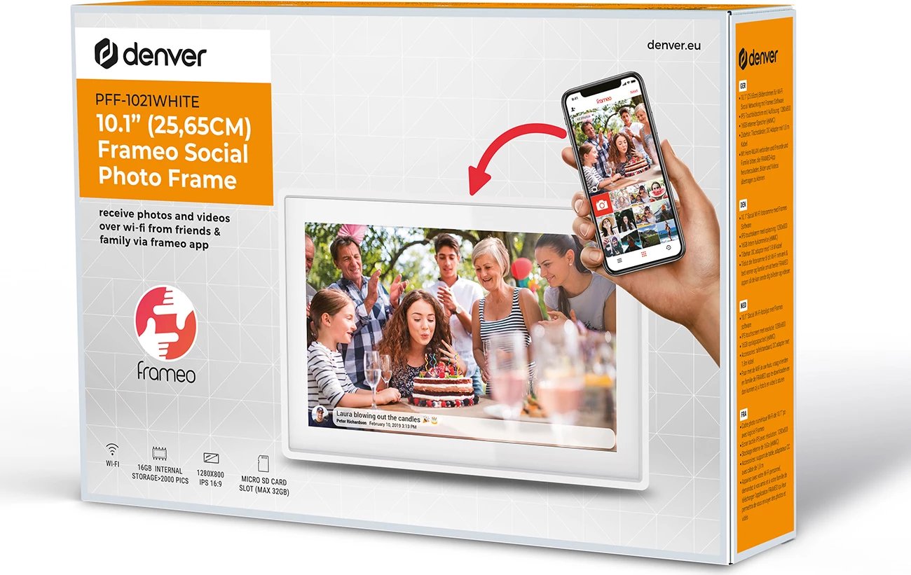 Kornizë digjitale Denver Frameo PFF-1021W, 10.1", 16 GB, e bardhë