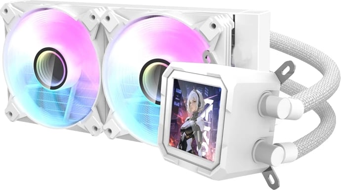 Ftohës me ujë për CPU Darkflash DV240S, ARGB, me ekran IPS, i bardhë