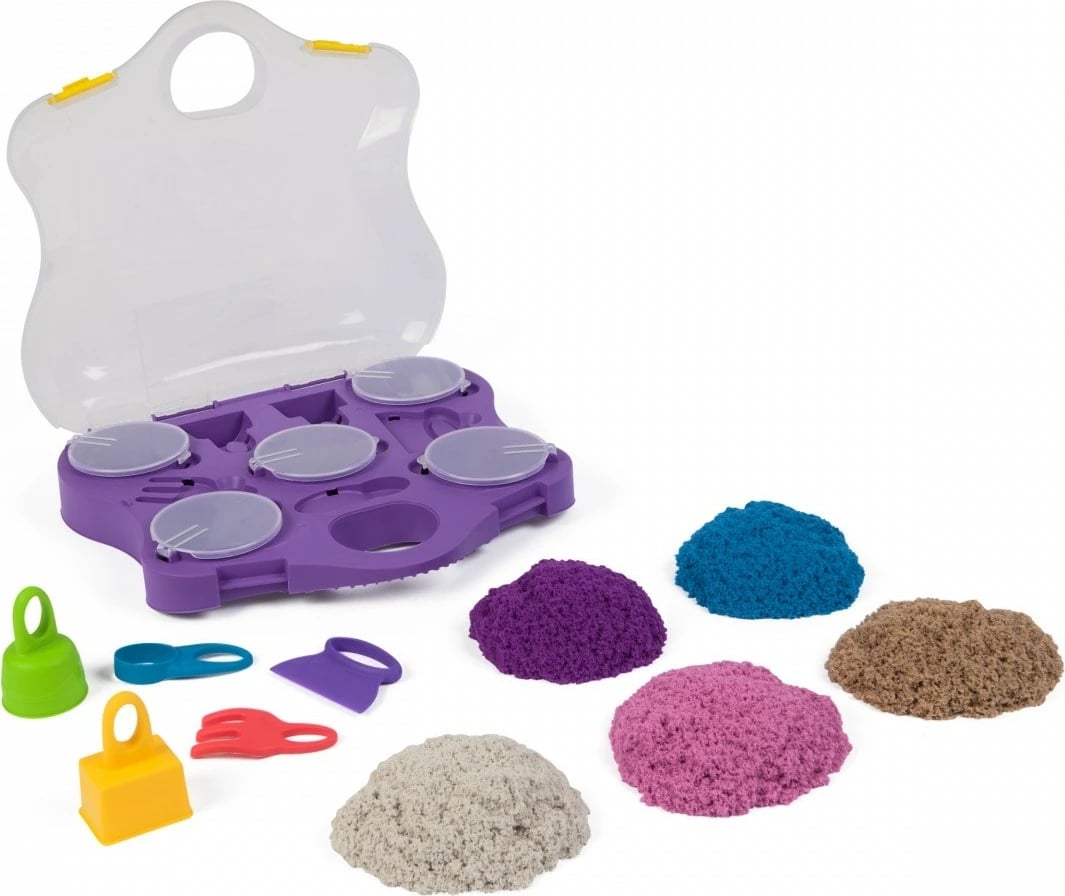 Set rërë kinetike Spin Master Kinetic Sand Sensory Box, 5 ngjyra, me valixhe