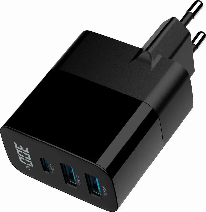 Karikues universal Gembird TA-UC-PDQC30LCD-BK-02 me ekran LCD, 30W, i zi