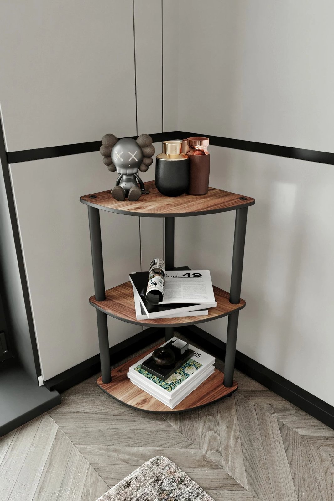 Raft këndi me 3 nivele, ngjyrë arre, Skye Decor