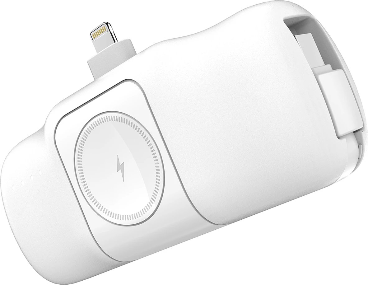Powerbank Wozinsky WF16-YLS, 5000mAh, 15W, Lightning, USB-C, karikues për Apple Watch, Bardhë