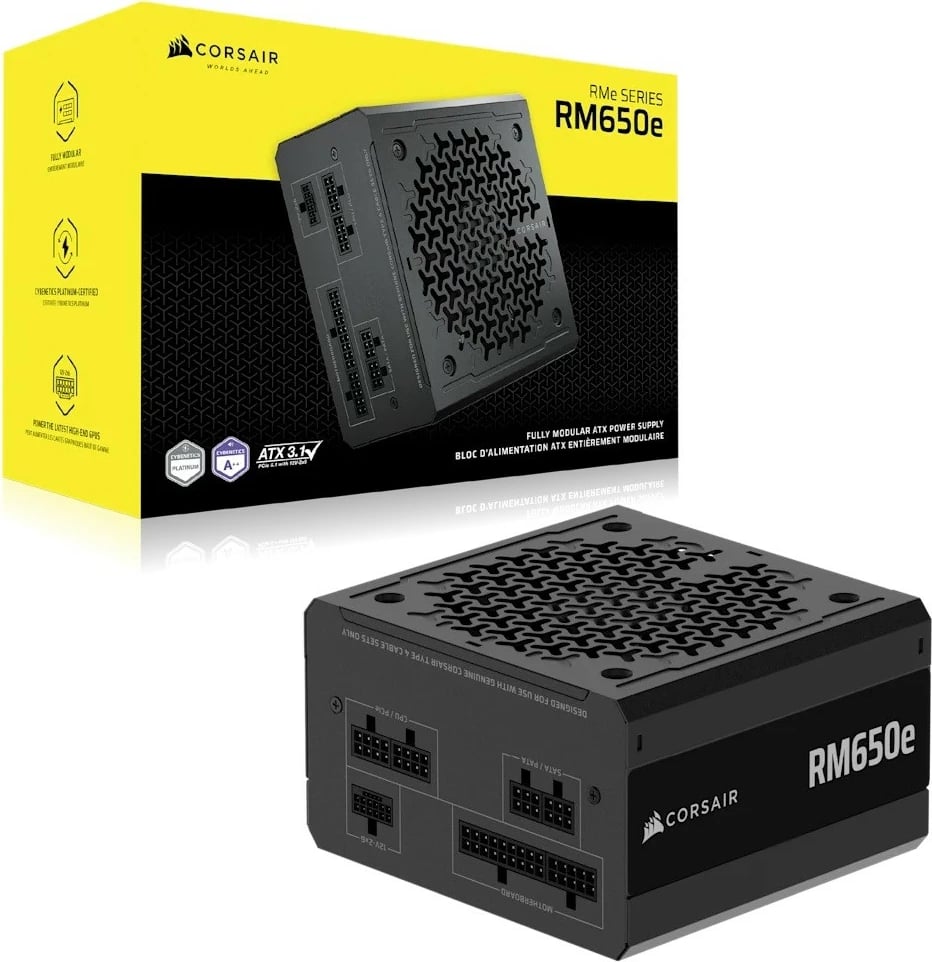 Kasë energjie Corsair RM650e, 650 W, plotësisht modulare, 80 PLUS Gold, ATX 3.1, e zezë