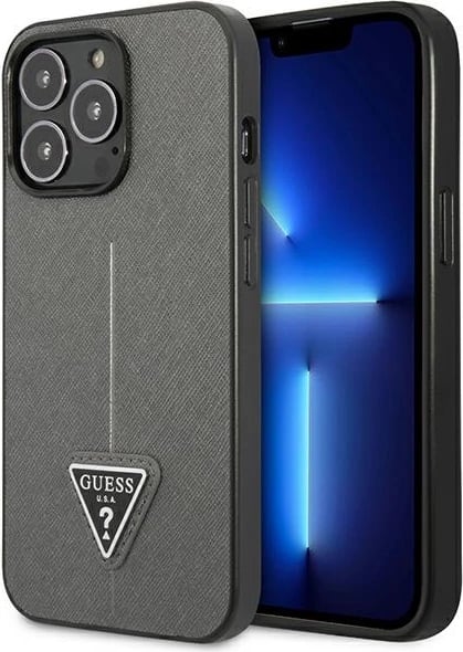 Mbështjellës Guess SaffianoTriangle Logo për iPhone 14 Pro Max 6.7", argjendtë