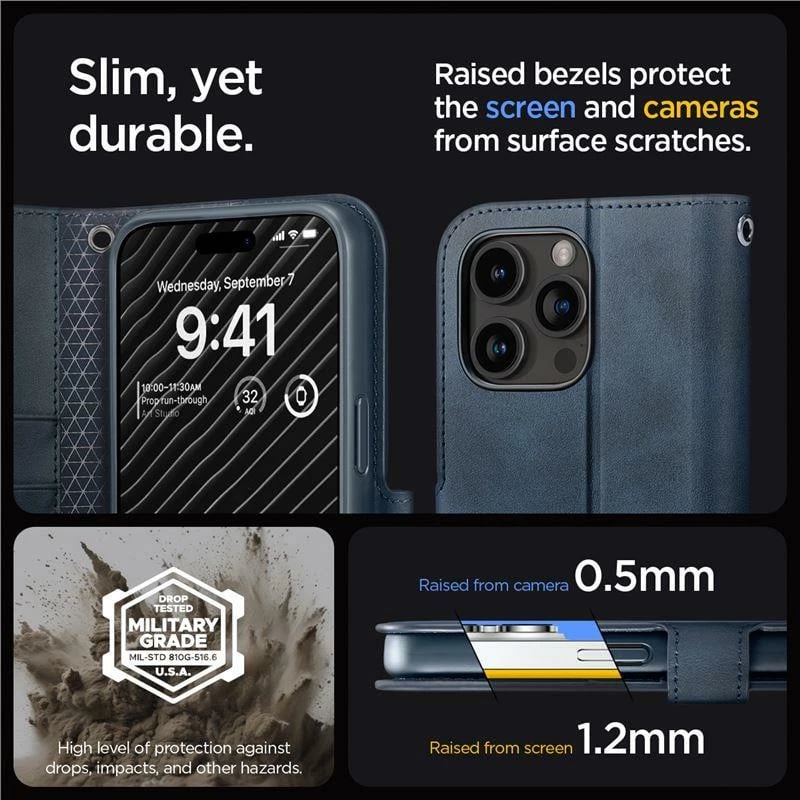 Mbështjellës Spigen Wallet S Pro për iPhone 15 Pro, me portofol, Blu