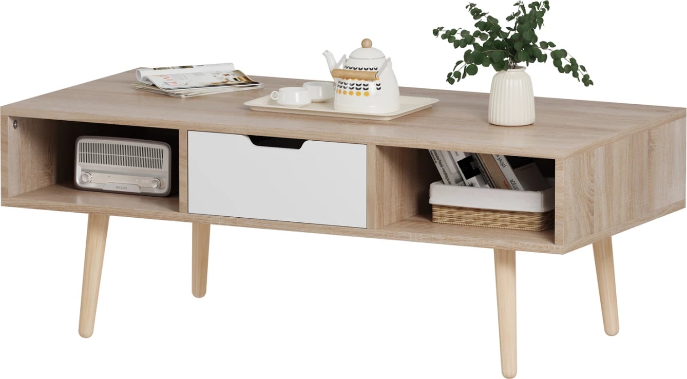 Tavolinë kafeje KRENER FH9877.04 melaminë në ngjyrë sonama & këmbë druri pishe të bardhë 104Χ50Χ42H cm Tavolinë kafeje KRENER FH9877.04 melaminë në ngjyrë sonama & këmbë druri pishe të bardhë 104Χ50Χ42H cm