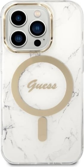 Mbështjellës Guess Marble me MagSafe dhe karikues wireless, për iPhone 14 Pro 6.1", Bardhë