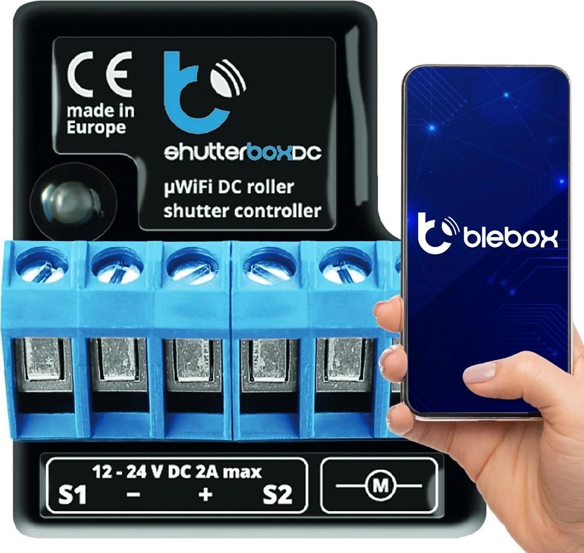 Modul Blebox shutterBoxDC v2, 2 hyrje binare, 2 dalje me rele, WiFi, 12-24V DC, i zi