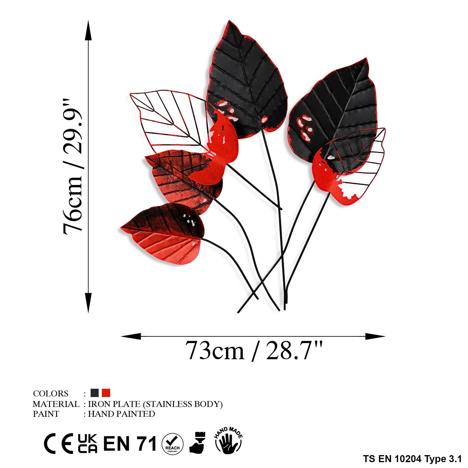 Aksesor dekorativ metalik për mur, Wallity Feuille 1, shumëngjyrësh, 73x76x4cm