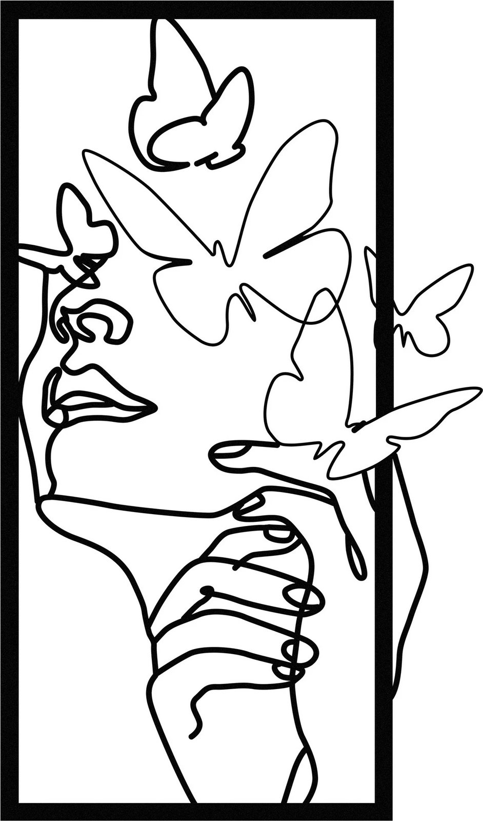 Aksesor dekorativ metalik për mur, fytyrë femre me flutura, Wallity