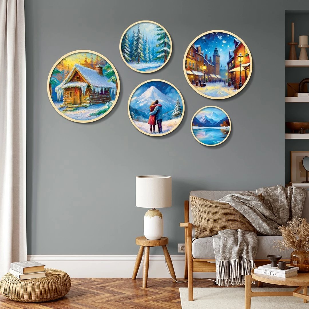 Set pikturash dekorative të kornizuara MDF, shumëngjyrëshe, 5 copë, Wallity, Yats-28