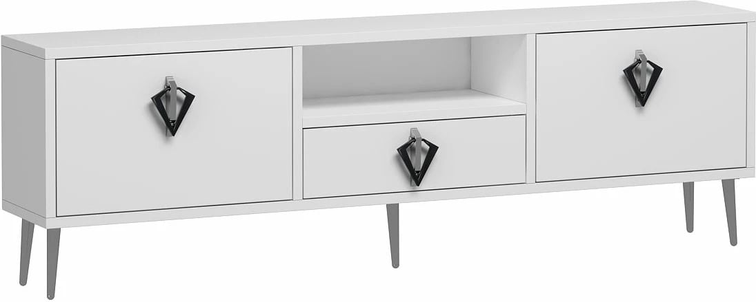 Komodë TV Skye Decor, 1312-DROP-32, e bardhë, e zezë, argjend