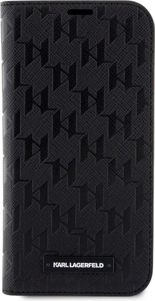 Mbështjellës Karl Lagerfeld Saffiano Monogram për iPhone 14 Pro 6.1", i zi, me kapak