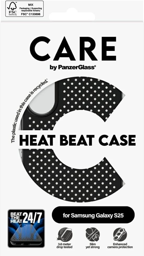 Mbështjellës PanzerGlass CARE Heat Beat Case për Samsung Galaxy S25, Zi
