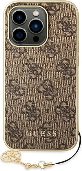 Mbështjellës Guess GUHCP14LGF4GBR për iPhone 14 Pro 6.1", lëkurë ekologjike, kafe, me varëse