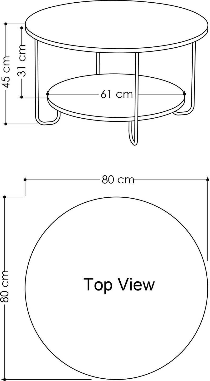 Tavolinë kafeje dy kate, ngjyrë e bardhë, Skye Decor, Corro