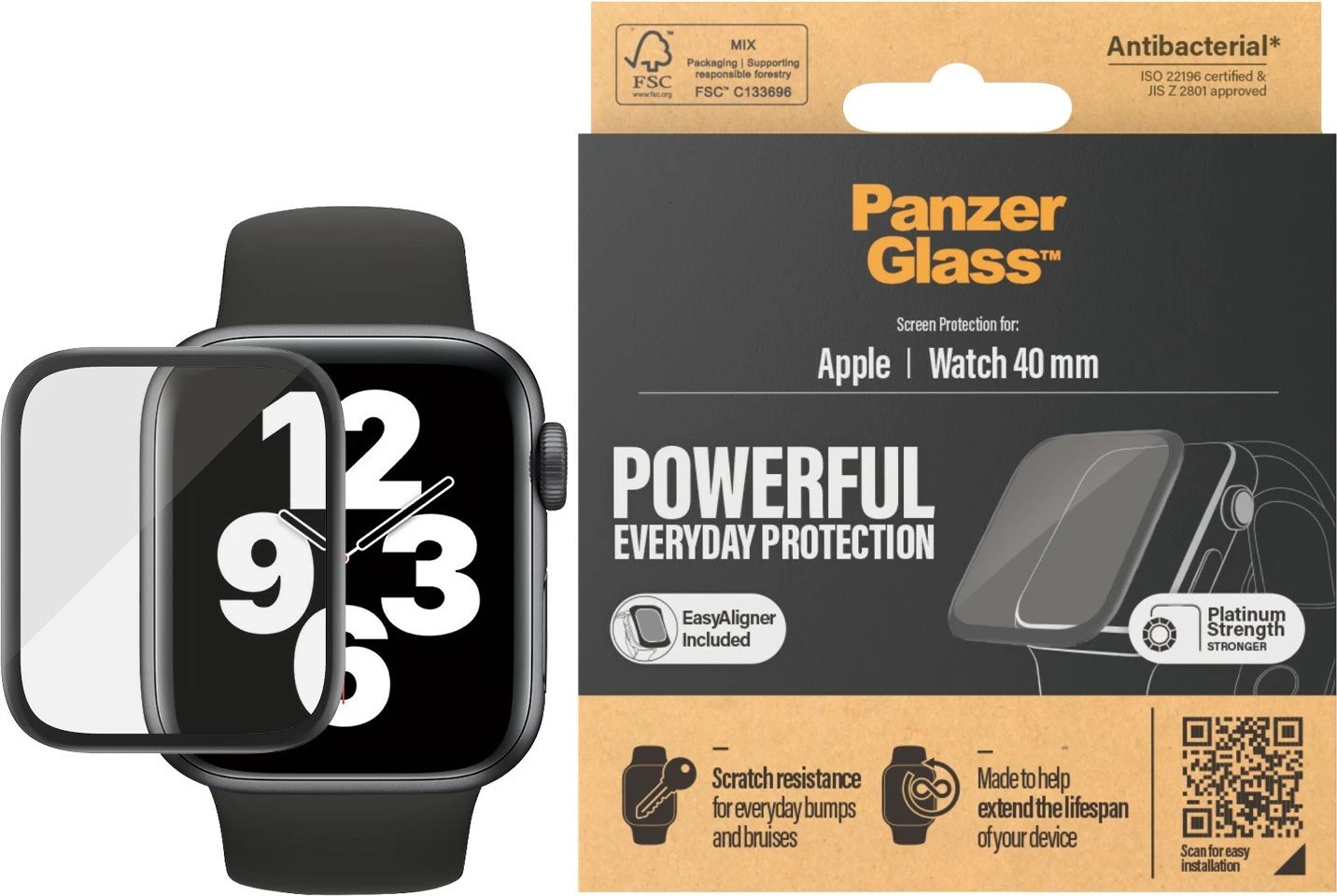 Mbrojtës ekrani PanzerGlass për Apple Watch Series 4/5 40mm, transparent, kornizë e zezë