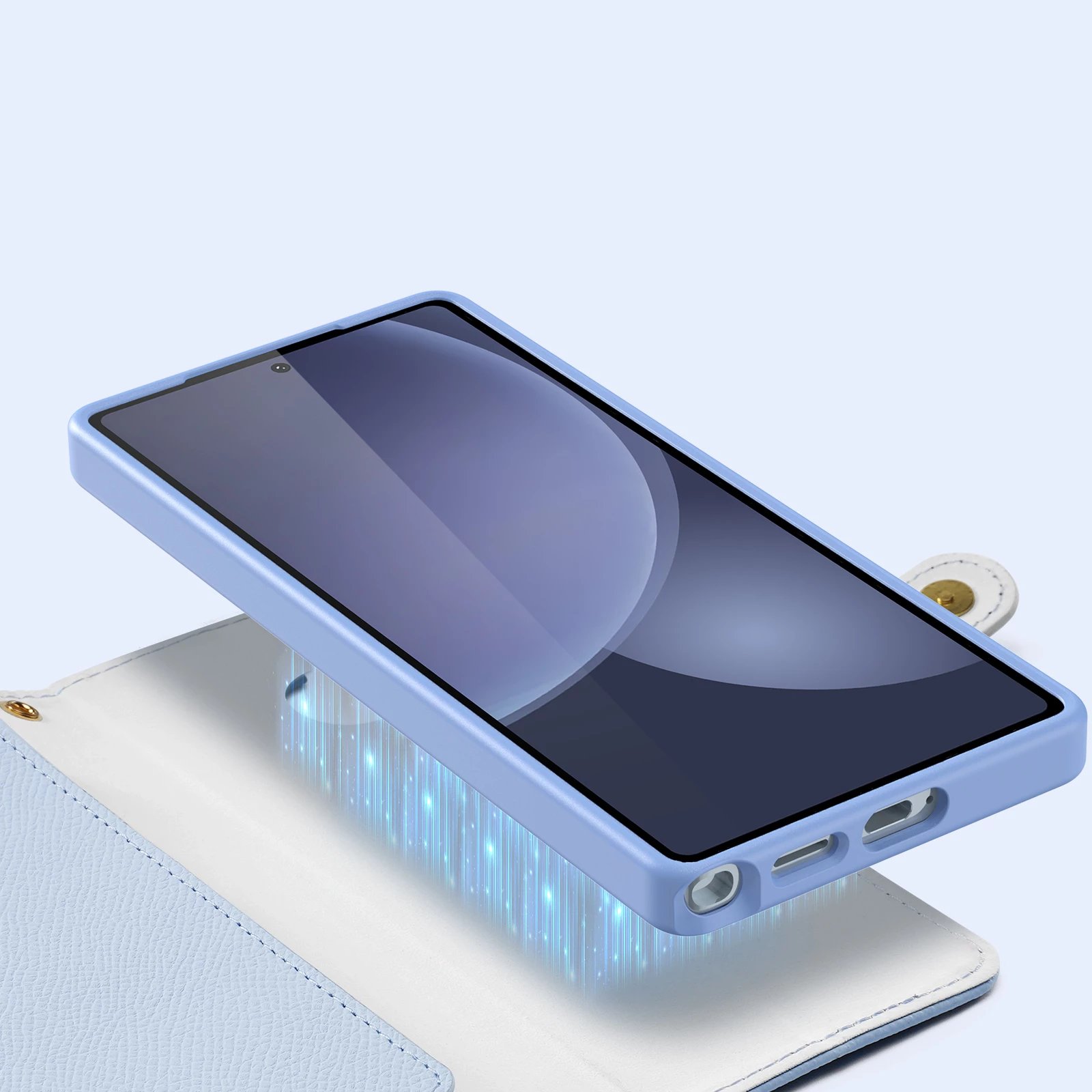Mbështjellës Dux Ducis Lawa për Samsung Galaxy S25 Ultra, lëkurë, me portofol magnetik të ndashëm, kaltër