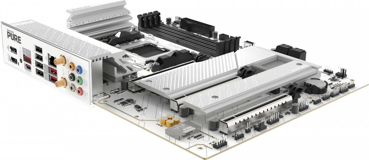 Pllakë amë, Sapphire Technology PURE B850A WIFI 7 52123-11-40G, Socket AM5, chipset AMD B850, DDR5 4 slote, PCIe 5.0 x16, Wi‑Fi 7 & 2.5GbE, e bardhë