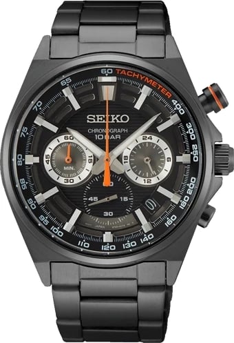 orë dore SEIKO SSB399P1 për meshkuj, e zezë