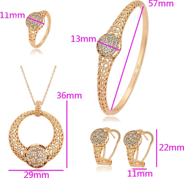 Set Xuping të praruara në ar - qafore + vathë + unazë + byzylyk , artë