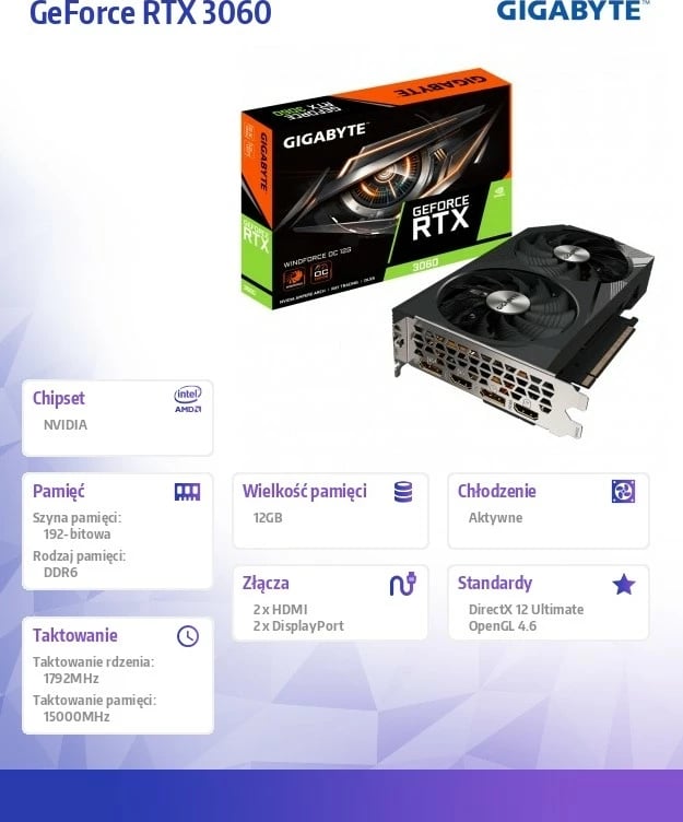 Kartelë grafike Gigabyte GeForce RTX 3060 Windforce OC 2.0, 12GB GDDR6, PCI-E 4.0, e zezë