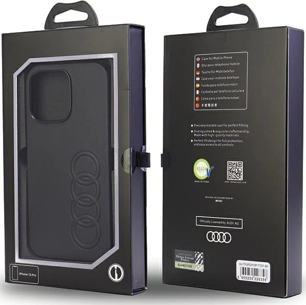 Mbështjellës Audi për iPhone 13 Pro / 13, 6.1", lëkurë sintetike, e zezë