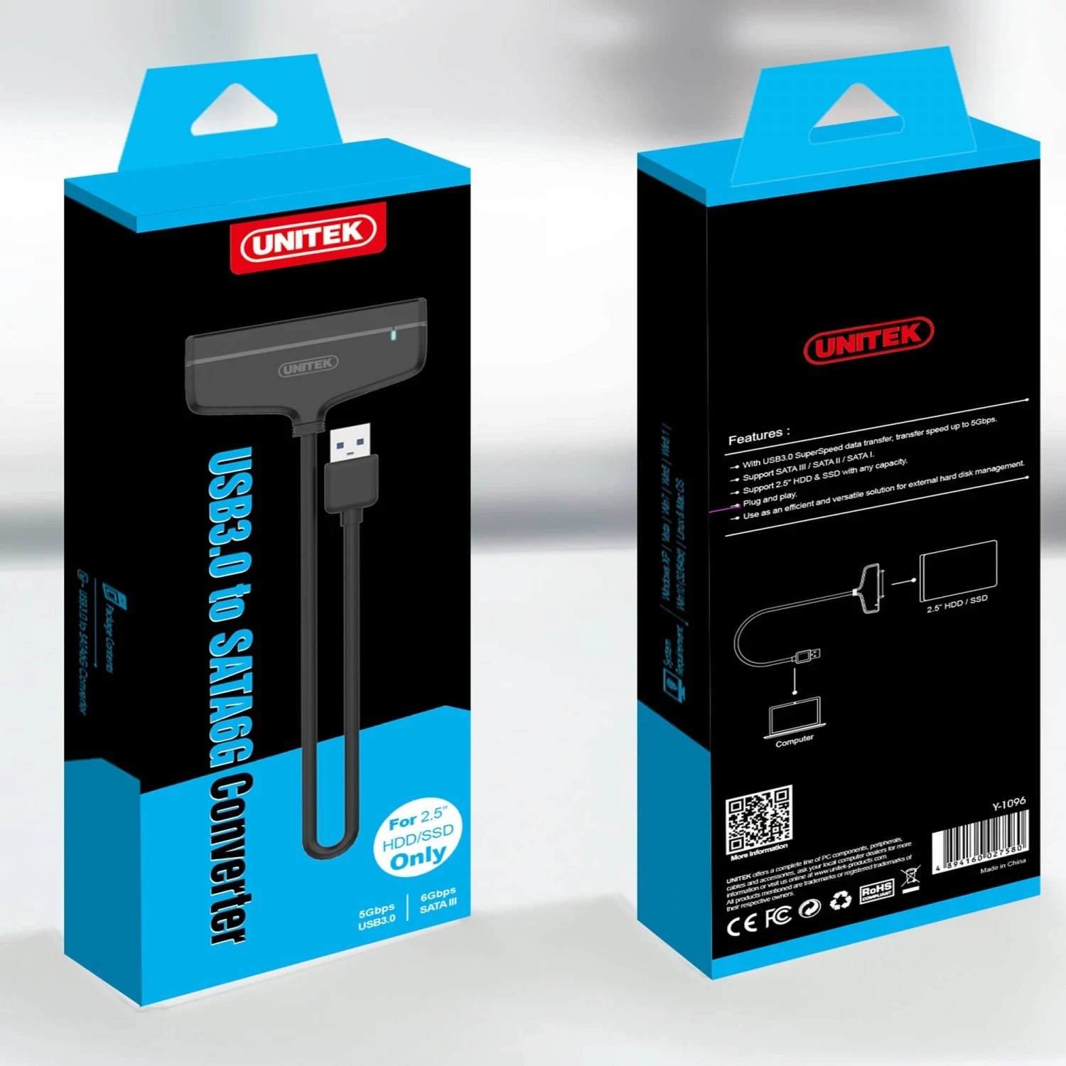 Përshtatës Unitek USB 3.0, SATA 2.5", i zi