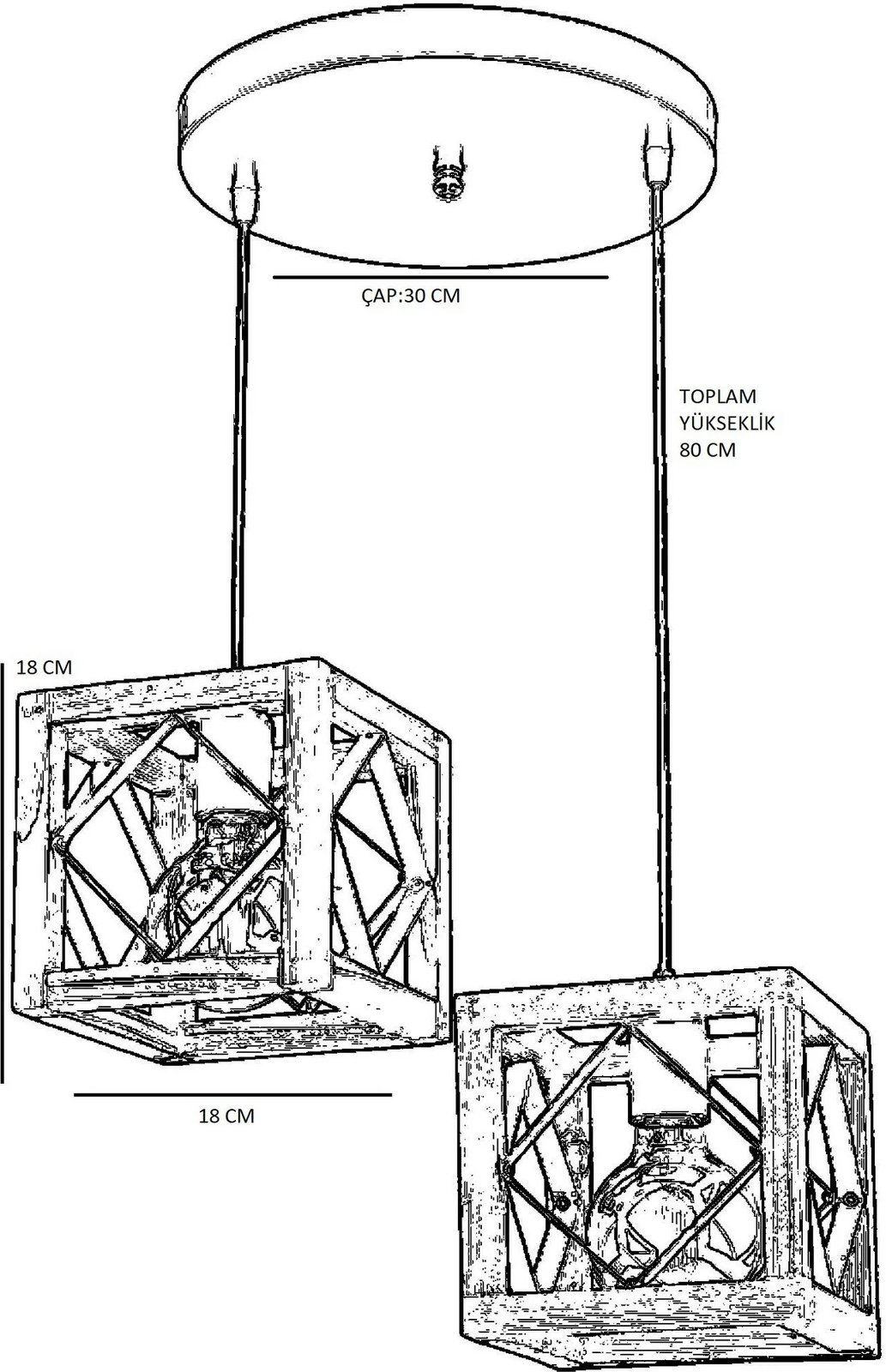 Llambë tavani Opviq, Zikzak 2 copë, dru panje, ngjyrë arre dhe e zezë