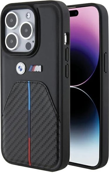 Mbështjellës BMW Stamped Tricolor Stripe për iPhone 15 Pro, i zi