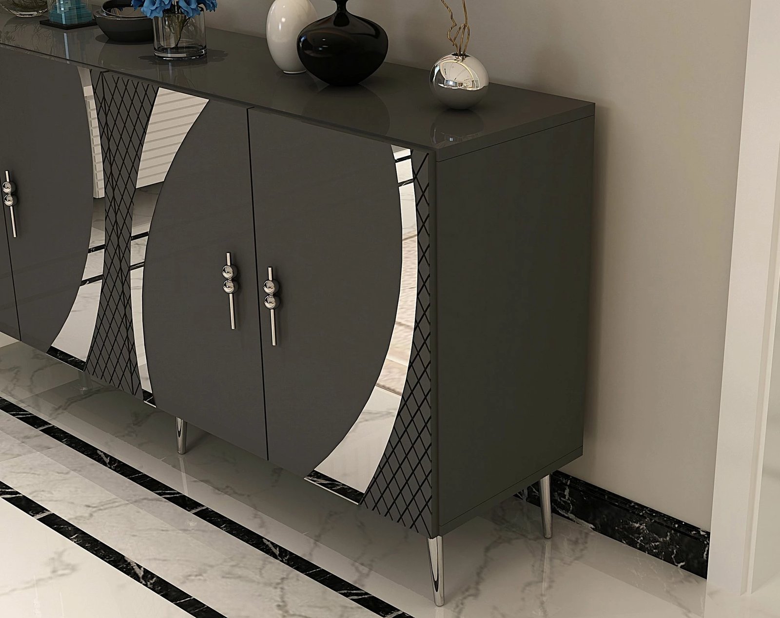 Konsol Skye Decor, ngjyrë antracit dhe argjendi, KB150