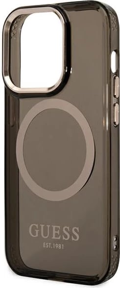 Mbështjellës Guess GUHMP14LHTCMK për iPhone 14 Pro 6.1", i fortë, MagSafe, i zi/me të arta