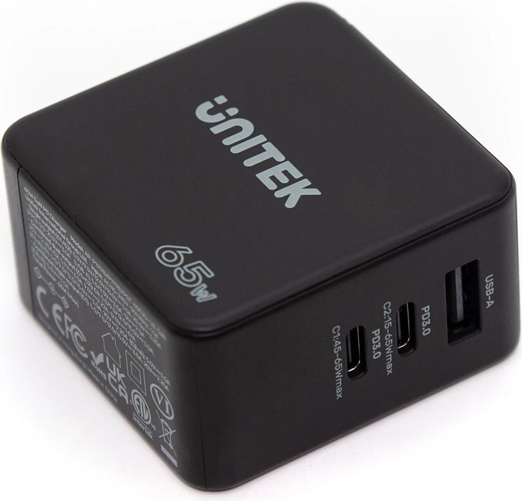 Karikues udhëtimi, Unitek GaN, PD 65W, me 3 porta, i zi Karikues udhëtimi, Unitek GaN, PD 65W, me 3 porta, i zi
