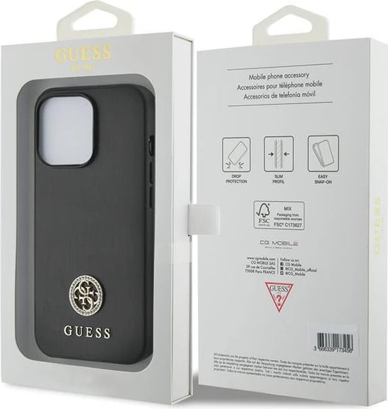 Mbështjellës Guess 4G Strass Metal Logo për iPhone 13 Pro 6.1", i zi