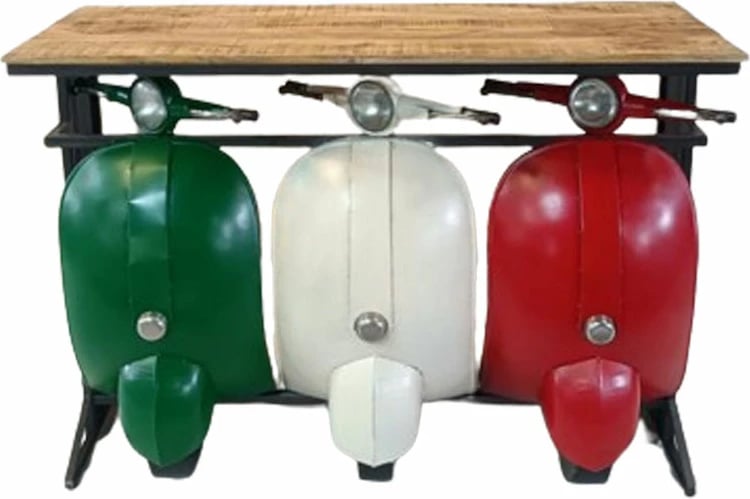 Konsolë Vespa, ngjyrë e gjelbër, e bardhë, e kuqe, 138x52x100 cm