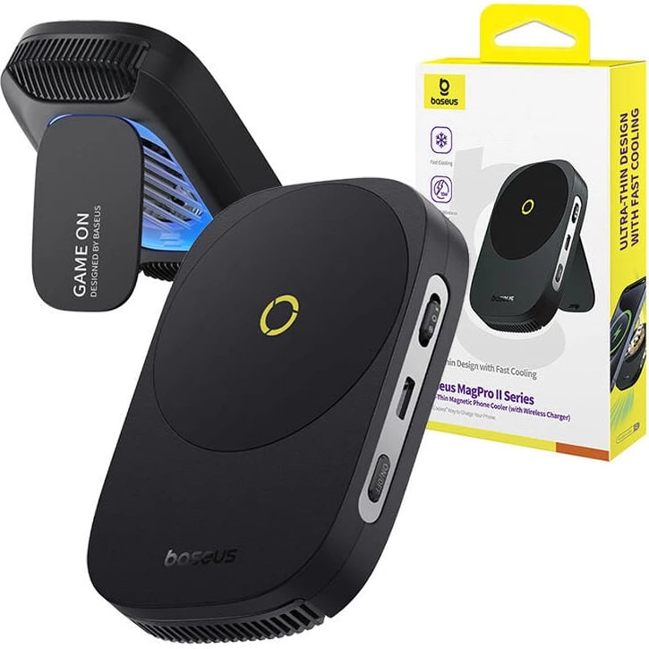 Mbajtës me ftohje dhe karikim wireless Baseus MagPro II Ultra-Thin, i zi