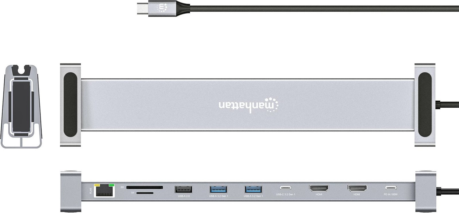 Docking station MANHATTAN 10-in-1 4K USB-C PD, 2xHDMI, gri
