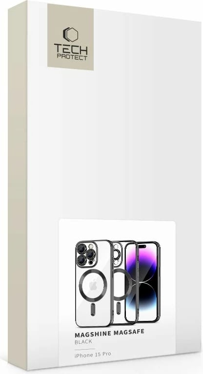 Mbështjellës Tech-Protect MagShine Line MagSafe për iPhone 15 Pro, i zi