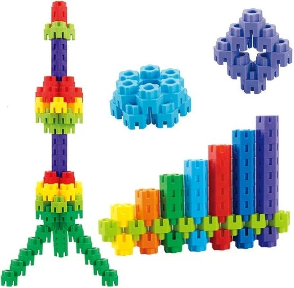 Set blloqe ndërtimi plastike ASKATO Little Genius, 65 copë, shumëngjyrëshe