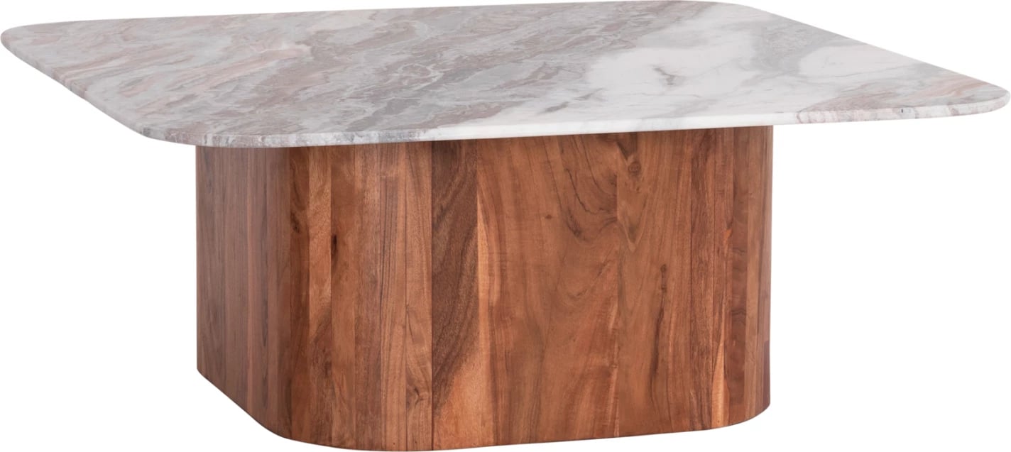 Tavolinë kafeje katrore VOLTI FH18000 mermer gri-dru akacie 100.5x100.5x40Hcm.