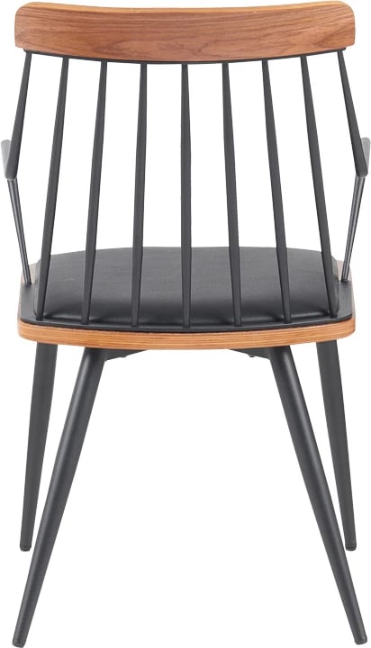 Karrige me krahë Posse, metal i zi, dru arre, lëkurë artificiale e zezë, 52x59x83cm