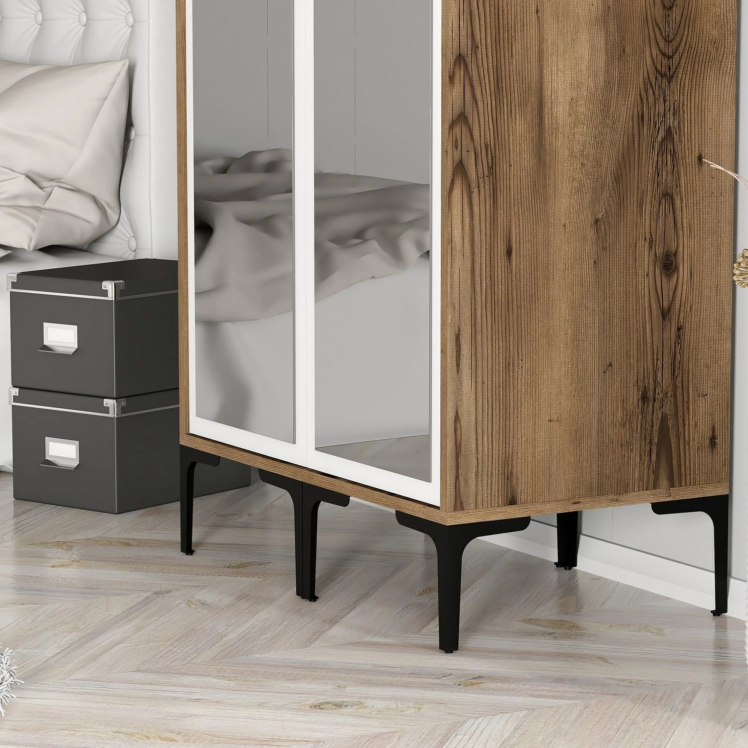 Dollap Skye Decor, kumsal RR, ngjyrë arre dhe e bardhë