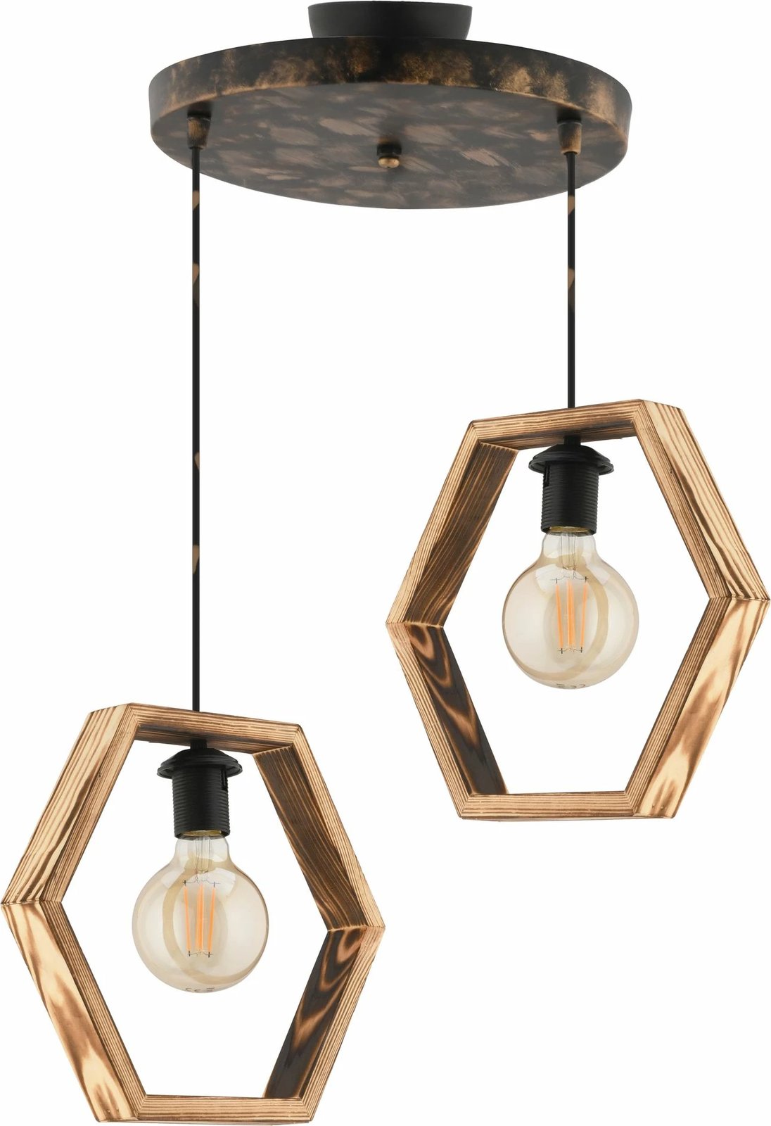 Llambë tavani Opviq, Hexagon Double G, metal dhe dru, natyrale/zezë