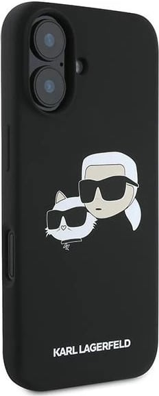 Mbështjellës Karl Lagerfeld Silicone Double Heads Print MagSafe për iPhone 16 Plus, i zi