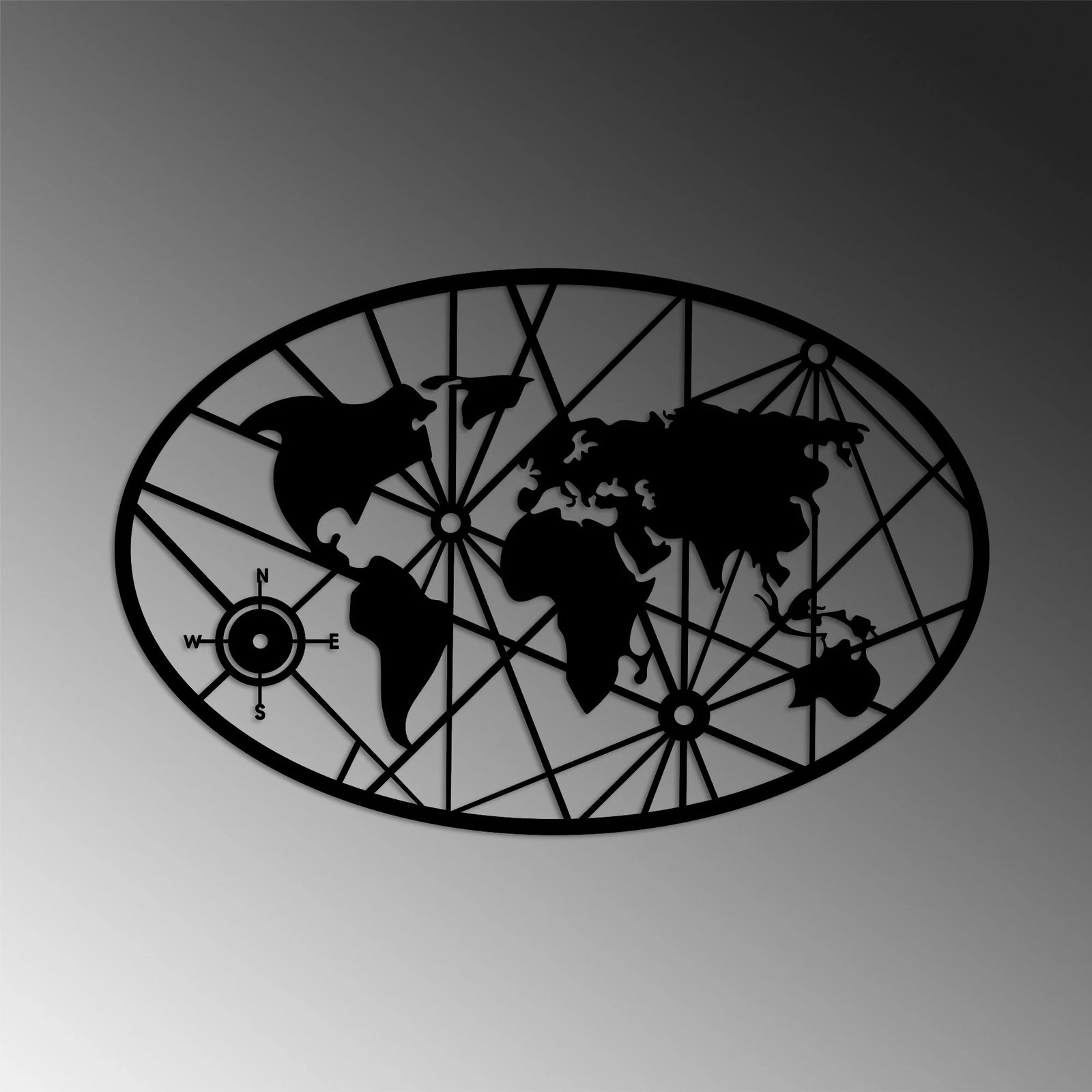 Aksesor dekorativ metalik për mur, hartë bote, Wallity, 40x62cm